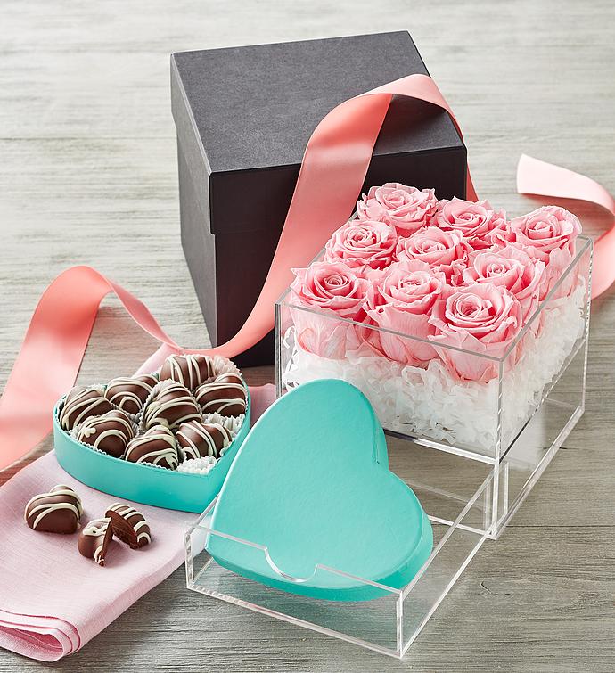 Magnificent Roses&#174; Preserved Pink Roses and Harry & David&#174; Truffles